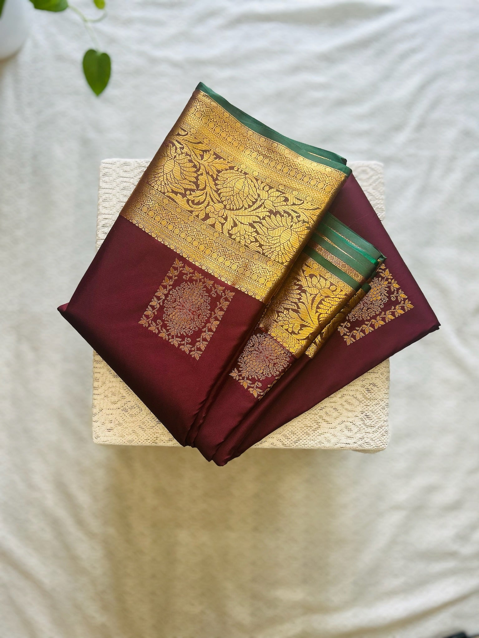 Royal Maroon & Teal Green Semi Kanchi Silk Saree