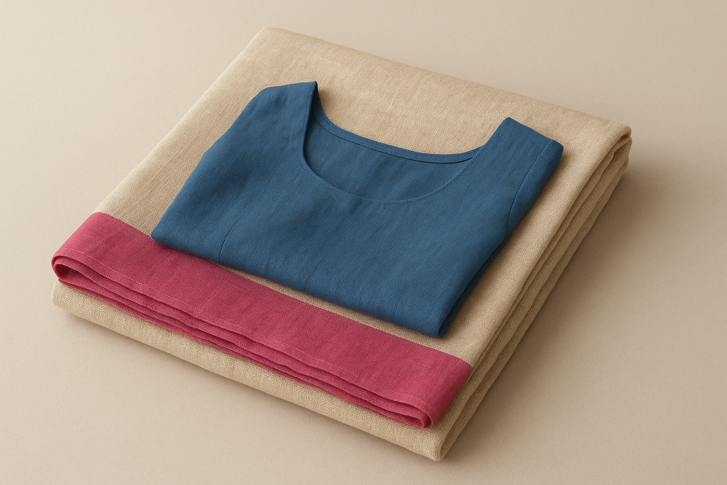 Pink and blue linen saree