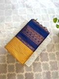 Mustard Yellow & Blue checked Kalyani Cotton Saree