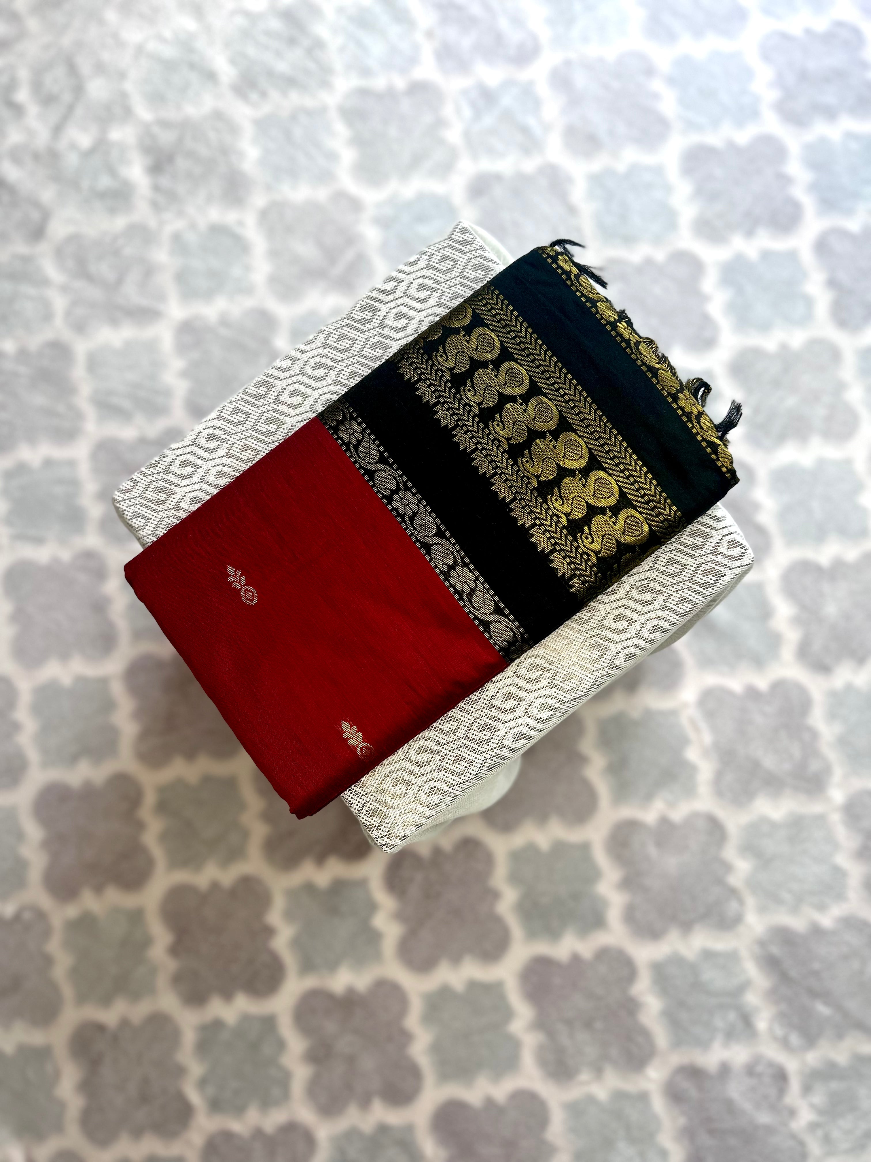 Red & Black Kalyani Cotton Saree