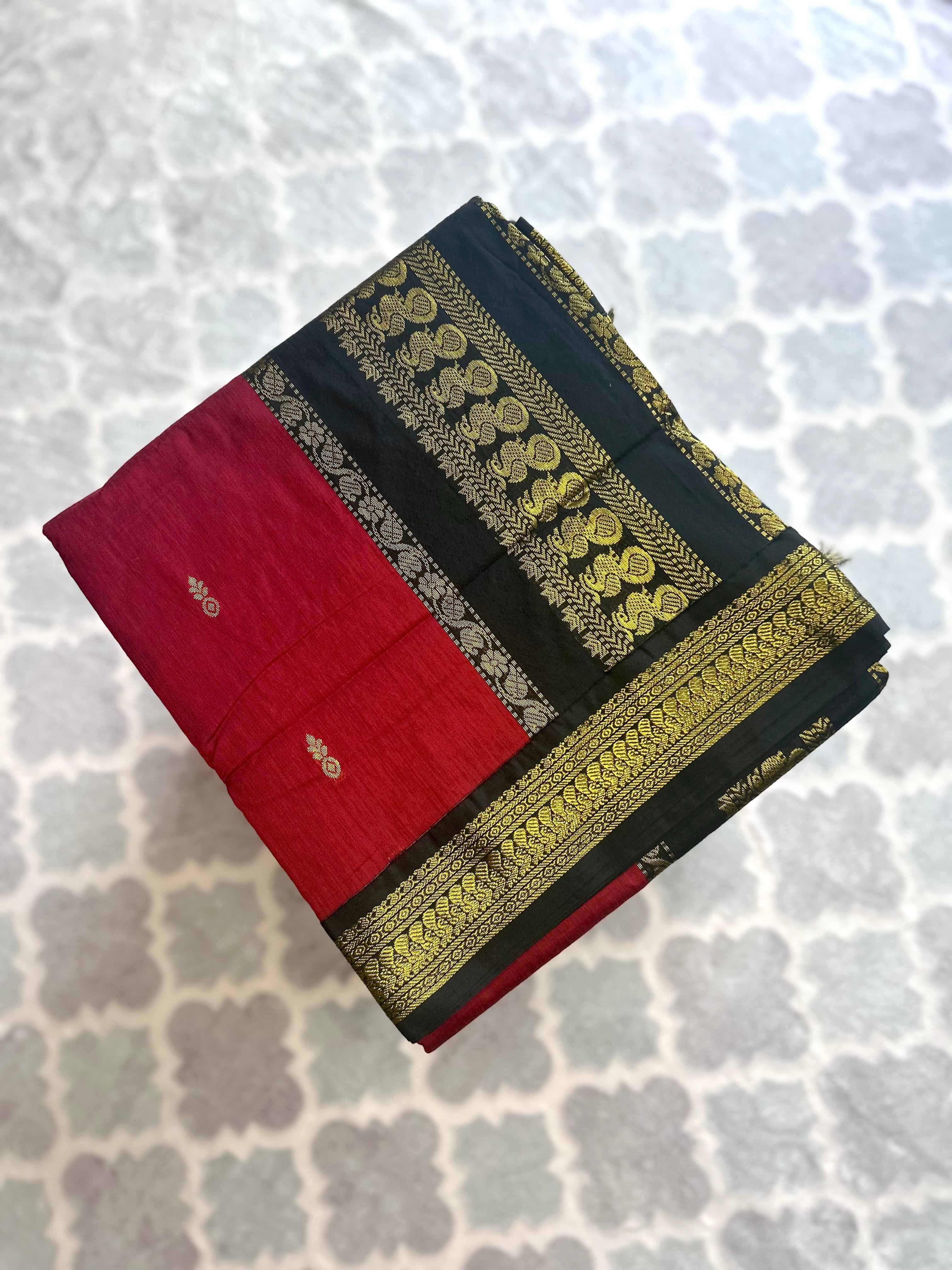 Red & Black Kalyani Cotton Saree