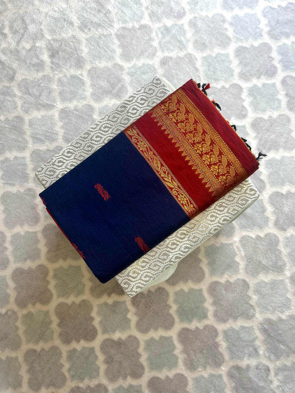 Navy Blue & Red Kalyani Cotton Saree