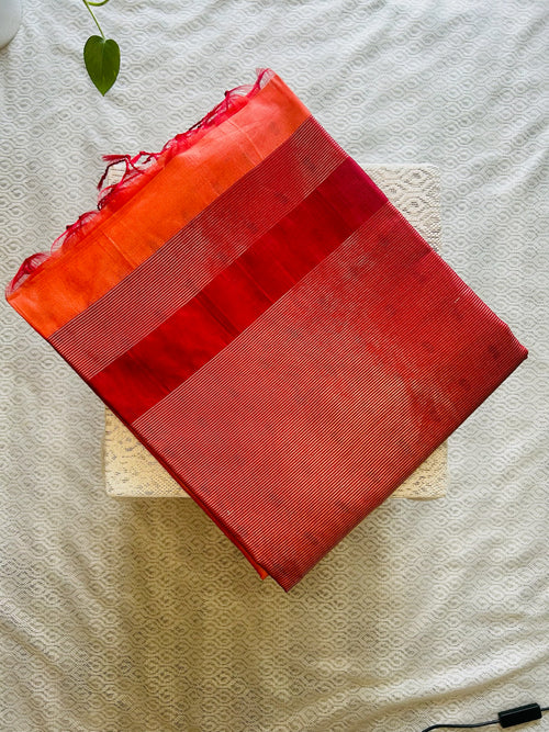 Burnt Orange & Deep Maroon Pallu Kora Silk Saree