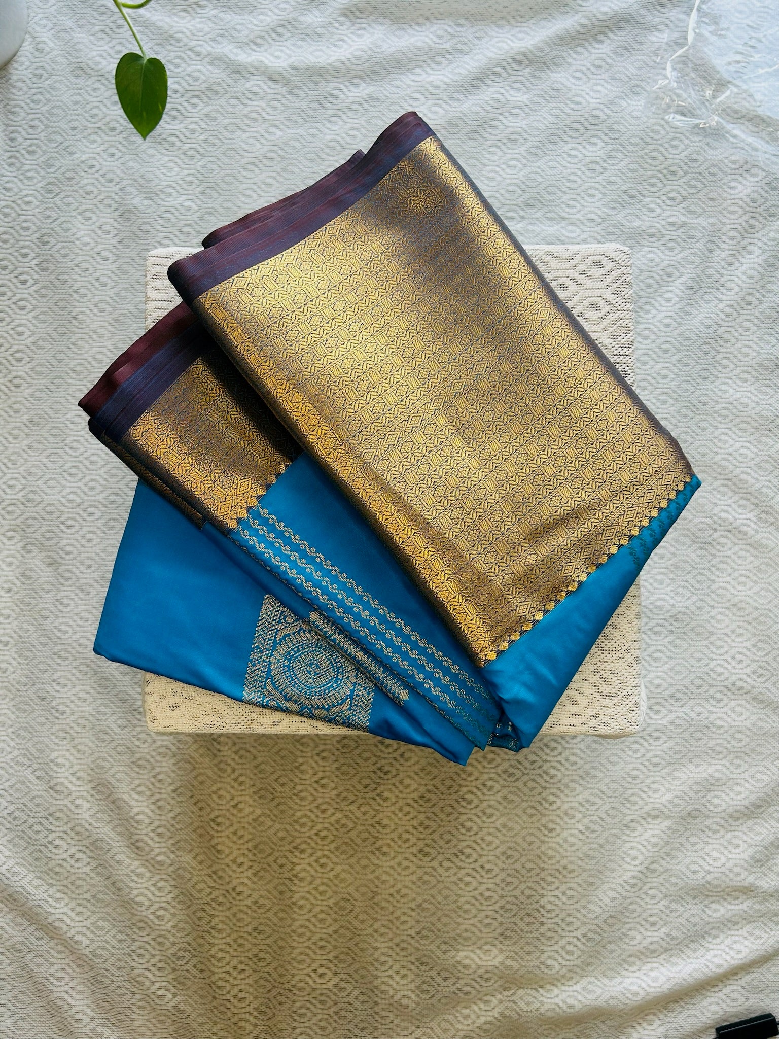 Peacock Blue Semi Kanchi Silk Saree