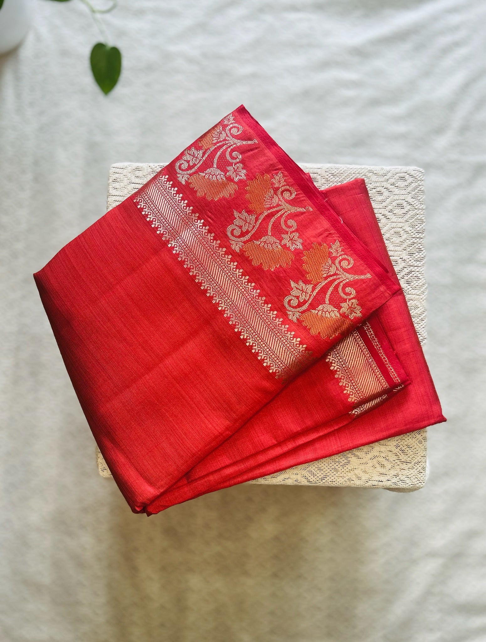 Deep Red / Crimson Red Tussar Silk Saree